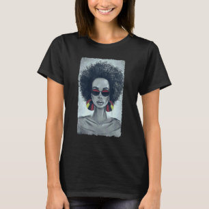 T-shirt Femme noire face Afrique Drapeau lunettes de solei
