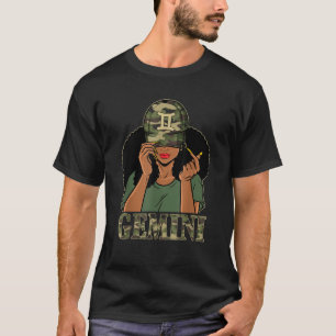 T-shirt Femme noire Gemini avec Casquette Camo Afro Femme