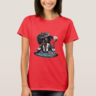 T-shirt Femme noire Jeux Casino Cartes Poker Chips Art