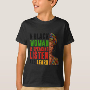 T-shirt Femme noire parlant Écouter Apprendre Histoire Hom