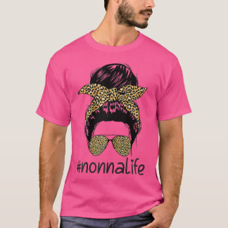 T-shirt Femme nonnalife Vie Messy Bun avec Léopard nonna