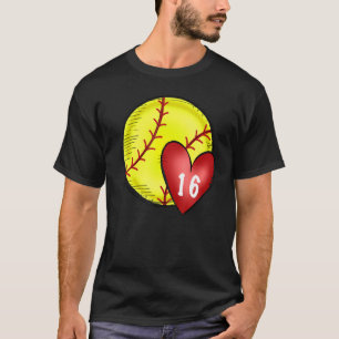 T-shirt Femme personnalisé Softball Maman Numéro 16 Cœur p
