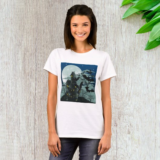 T-shirt femme Pleine lune de maison hantée