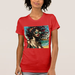 T-shirt Femme Rétro sur la Plage Style Bande Dessinée Pop 