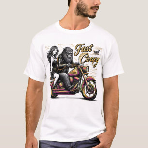 T-shirt Femme Sasquatch Yeti bigfoot sur moto