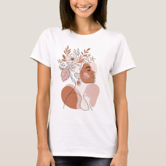 T-shirt Femme silhouette florale art en ligne abstrait Boh
