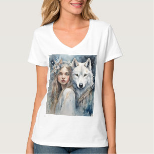 T-shirt Femme slave et loup blanc