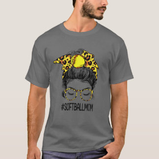 T-shirt Femme Softball Maman Vie Avec Leopard Et Messager