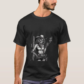 T-shirt Femme Squelette Fumeuse Fumeuse Cactus West