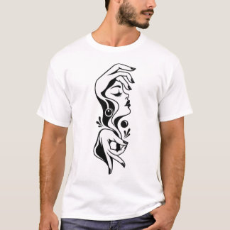 T-shirt Femme surréaliste élégante visage et mains Noir &