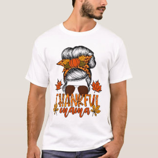 T-shirt Femme Thanksgiving Messy Bun Cheveux Fall Mama