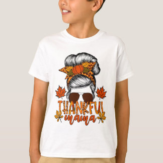 T-shirt Femme Thanksgiving Messy Bun Cheveux Fall Mama