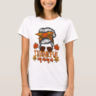 T-shirt Femme Thanksgiving Messy Bun Cheveux Fall Mama