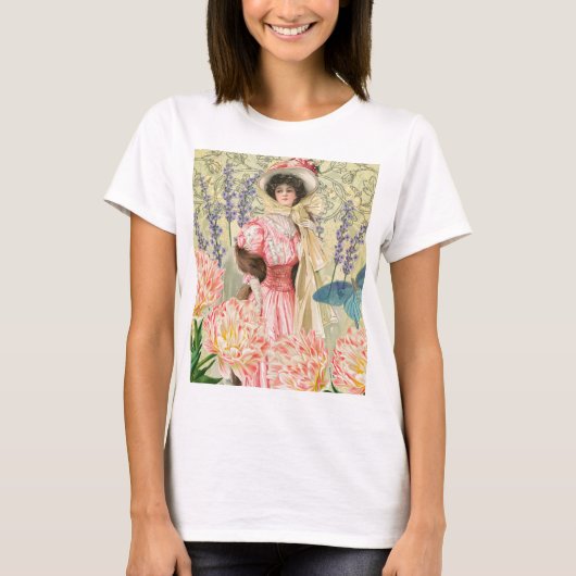 T-shirt Femme victorienne florale rose Régence (Devant)