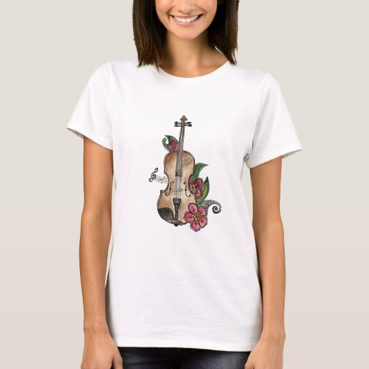 T-shirt femme violon aux fleurs (Devant)