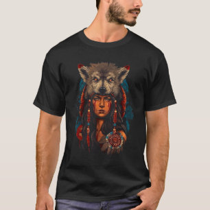 T-shirt Femme Wolf Head Amérindienne Fière