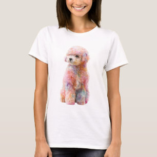 T-shirt Femmes Art Poodle Aquarelle Pastel Arc-en-ciel