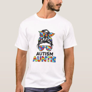 T-shirt Femmes Autisme Auntie Messy Bun Sensibilisation su