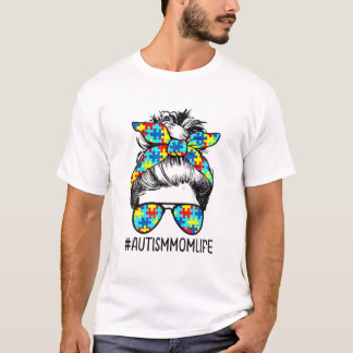 T-shirt Femmes Autisme Maman Vie Messager Bun Lunettes de