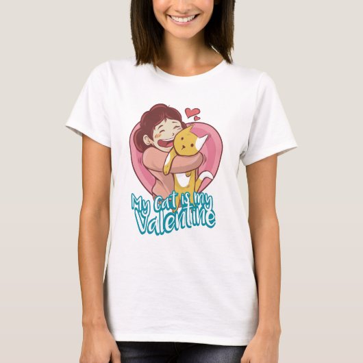 T-shirt Femmes Chat de la Saint-Valentin Blanc (Devant)