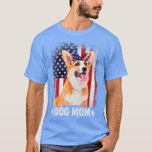 T-shirt Femmes Classique Corgi Chien Maman Usa Drapeau Mèr