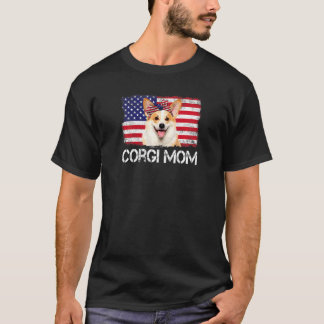 T-shirt Femmes Corgi Maman Us Drapeau 4 juillet Patriotiqu