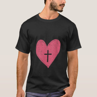 T-shirt FEMMES Croix du Coeur Rouge amour Cadeau Catholiqu