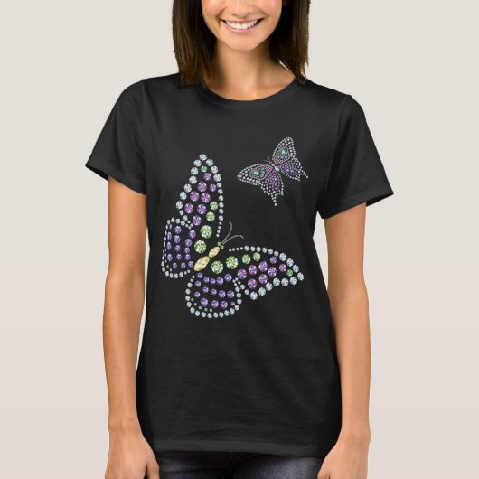 T-shirt Femmes de diamant de Butterflys de fausse pierre (Devant)