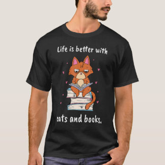 T-shirt Femmes de livre de chat  Avec des chats et des liv