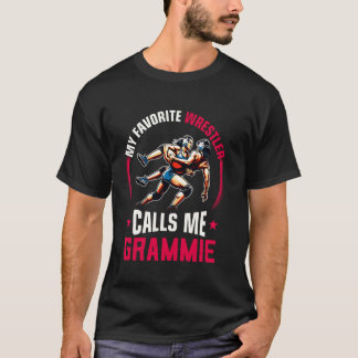 T-shirt Femmes de lutte drôles Mon lutteur préféré m'appel