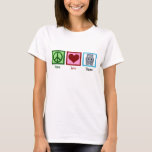 T-shirt Femmes de Peace Love Hippopotames<br><div class="desc">Un joli t-shirt hippo pour femmes avec un joli signe vert de paix,  le coeur,  et un adorable hippopotame de dessin animé.</div>