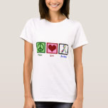 T-shirt Femmes de sensibilisation sur l'autisme d'amour de<br><div class="desc">Un signe de paix,  un coeur,  et le ruban multicolore de sensibilisation sur l'autisme ont composé des morceaux de puzzle. Beau cadeau pour une famille de quelqu'un sur le spectre autiste.</div>