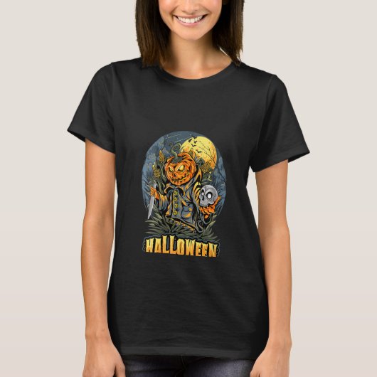 T-shirt Femmes Éffrayant Halloween Graphique à thème Tee C (Devant)