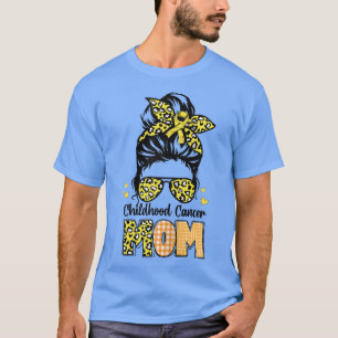 T-shirt Femmes Enfance Cancer Maman Messy Bun Jaune Ribbo