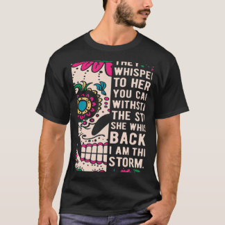 T-shirt Femmes Fortes Fierté Fleur Crâne Murmuré en Retour