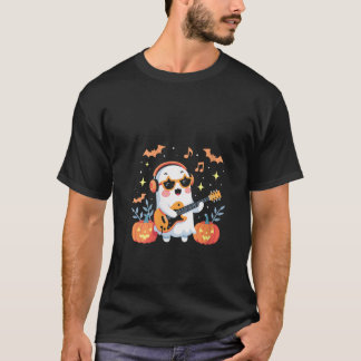 T-shirt FEMMES Ghost Musicien Jouer Guitare Halloween Des