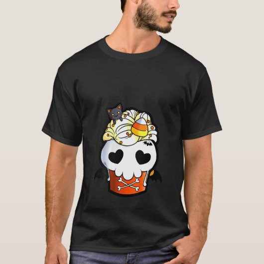 T-shirt FEMMES Halloween B Manque Cat Crâne Cupcake (Devant)