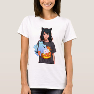 T-shirt femmes halloween ,Chemise de chat ,Chemise pour am