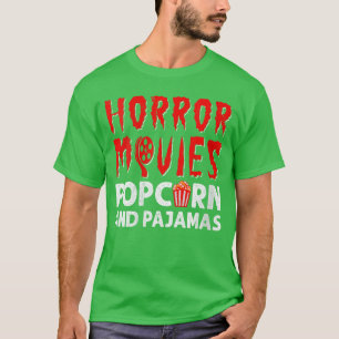 T-shirt Femmes Horreur Films Popcorn Et Pyjamas Épouvantab