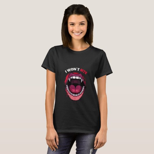 T-shirt FEMMES I Won’t Bite Vampire Teeth Red Lips M (Devant entier)