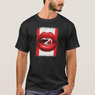 T-shirt Femmes Lèvres Drapeau Canadien Femmes Filles Feuil