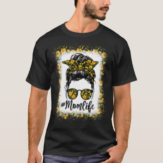 T-shirt Femmes Maman Vie Bleached Messager Bun Sunflower M