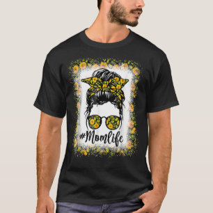 T-shirt Femmes Maman Vie Bleached Messager Bun Sunflower M