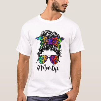 T-shirt Femmes Maman Vie Maman Vie Rainbow Leopard Message