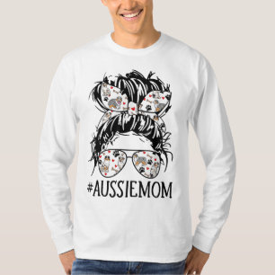T-shirt Femme's Messy Bun Maman Aussie Maman Lunettes Drôl