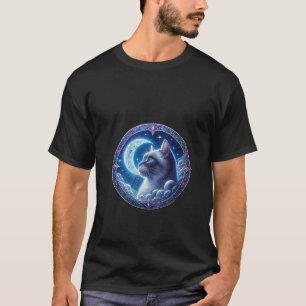 T-shirt Femmes Mystique Céleste Chat Lune Étoiles Fantaisi