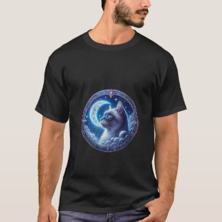 T-shirt Femmes Mystique Céleste Chat Lune Étoiles Fantaisi
