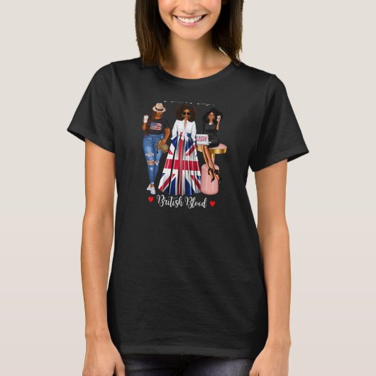 T-shirt Femmes Noires Femmes Anglais Patrimoine Demi Améri (Devant)