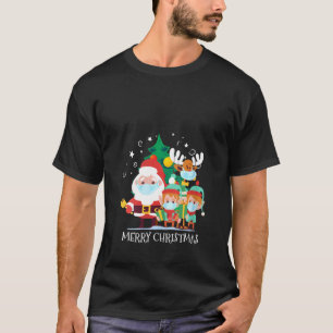 T-shirt Femmes Père Noël Et Elfes Portant Un Masque Quaran