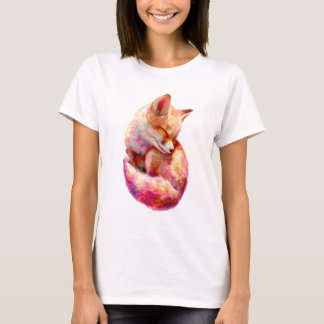 T-shirt Femmes Renard Pastel Aquarelle Endormi Rêveur